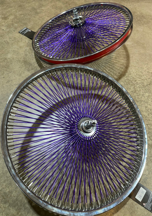 set of 2 20" Purple and Chrome 144 Spoke Lowrider Bike Wheels Front and Back
