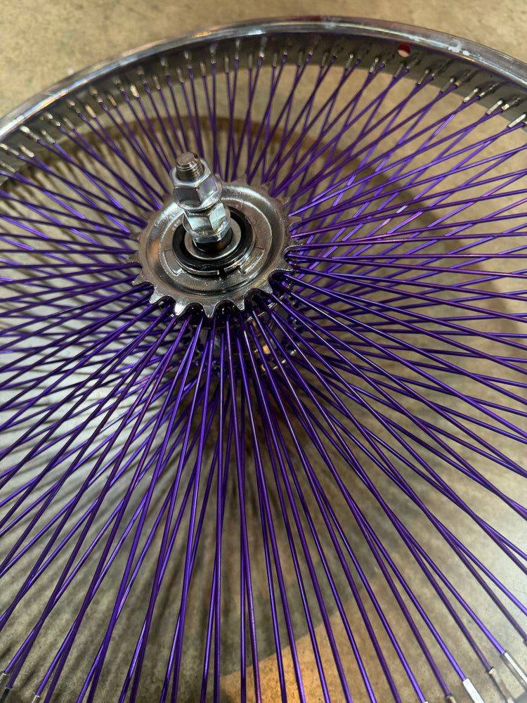 set of 2 20" Purple and Chrome 144 Spoke Lowrider Bike Wheels Front and Back