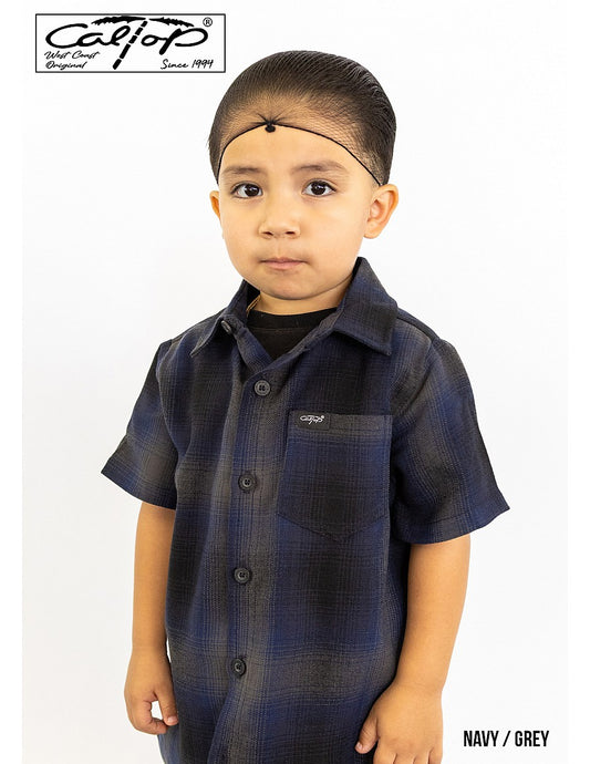 KS001 S/S PLAID : Navy-Grey