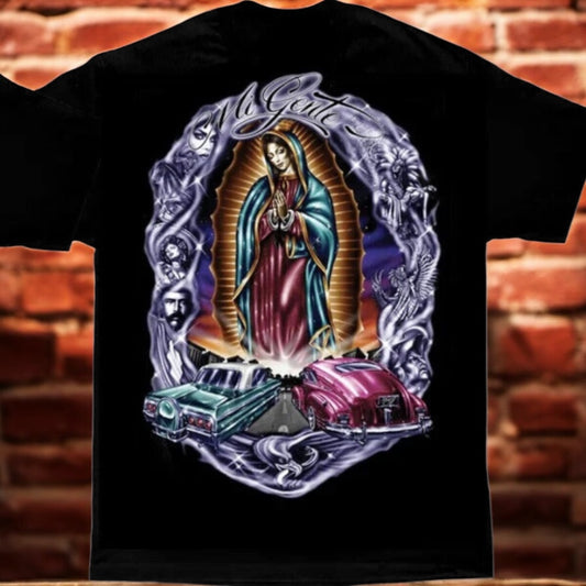 Aztlan T Tee Shirt Mi Gente Lowrider Virgin Guadelupe