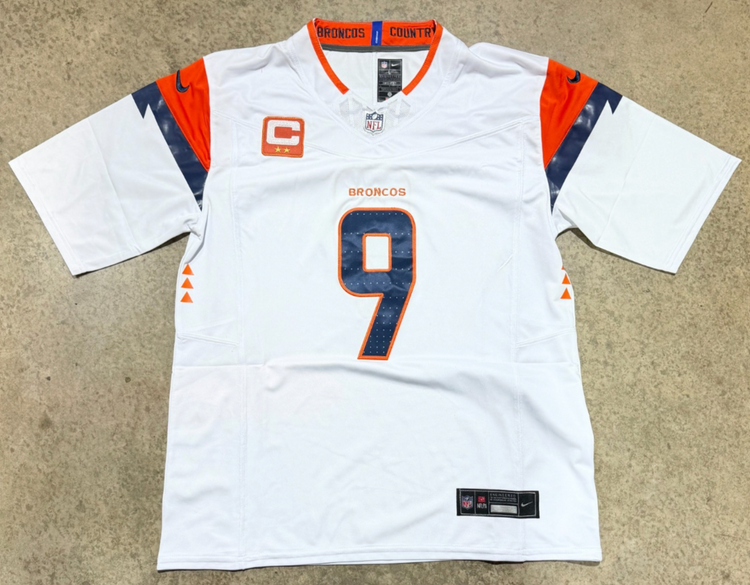Denver Broncos Talanoa Hufanga Jersey # 9 White with Captain Patch
