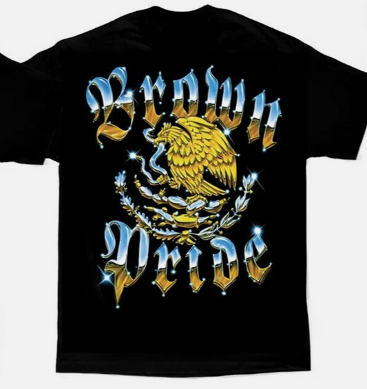Aztlan T Tee Shirt Brown Pride Golden Eagle Lowrider