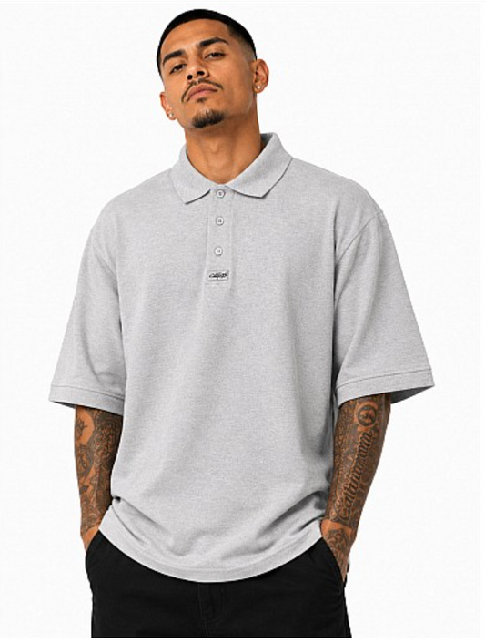 CAL TOP Light Gray Grey Shirt Short Sleeve Polo Button Front Old School solid