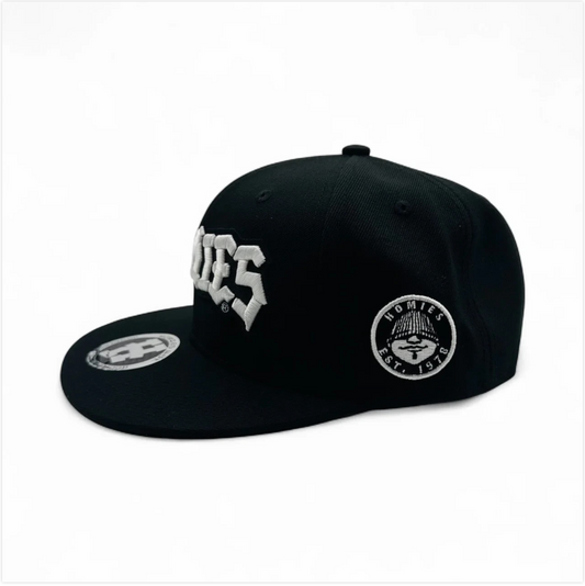 Homies Snap Back Hat Cap with White Logo on Black