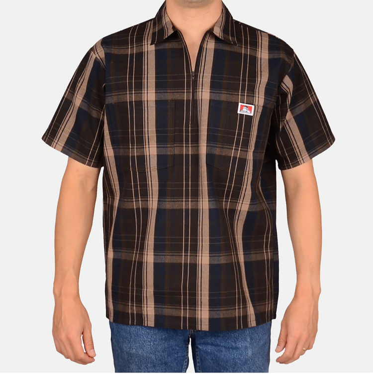 Ben Davis Plaid Short Sleeve 1/2 zip shirt