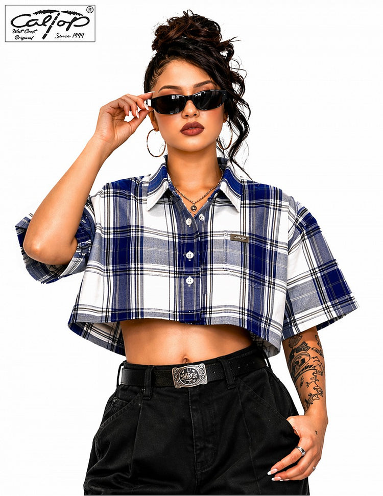 1000 S/S Girls Crop Tops : White-Royal