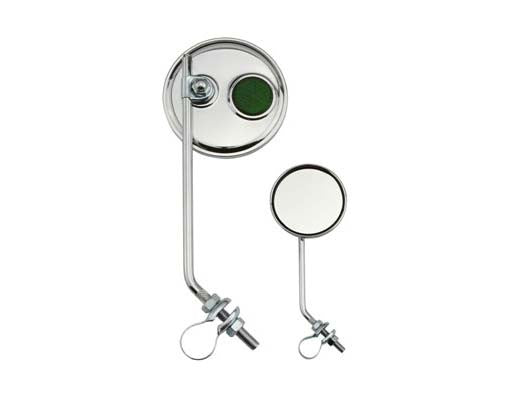 Round Mirror Chrome Green Reflectors.