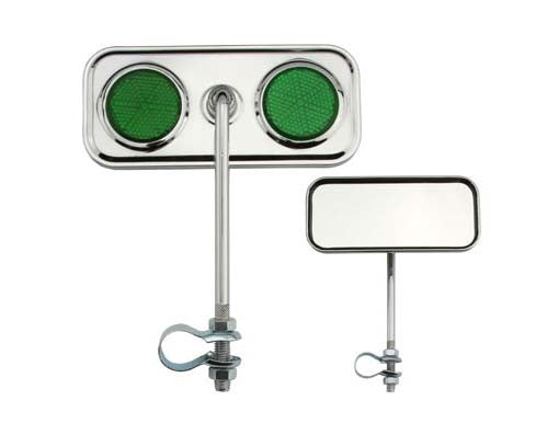 Rectangle Mirror Chrome Green Reflectors.
