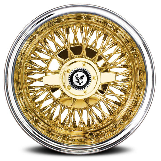 Luxor 13x7 - 72 spoke cross laced gold center wire wheels