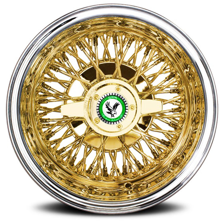Luxor 13x7 - 72 spoke cross laced gold center wire wheels