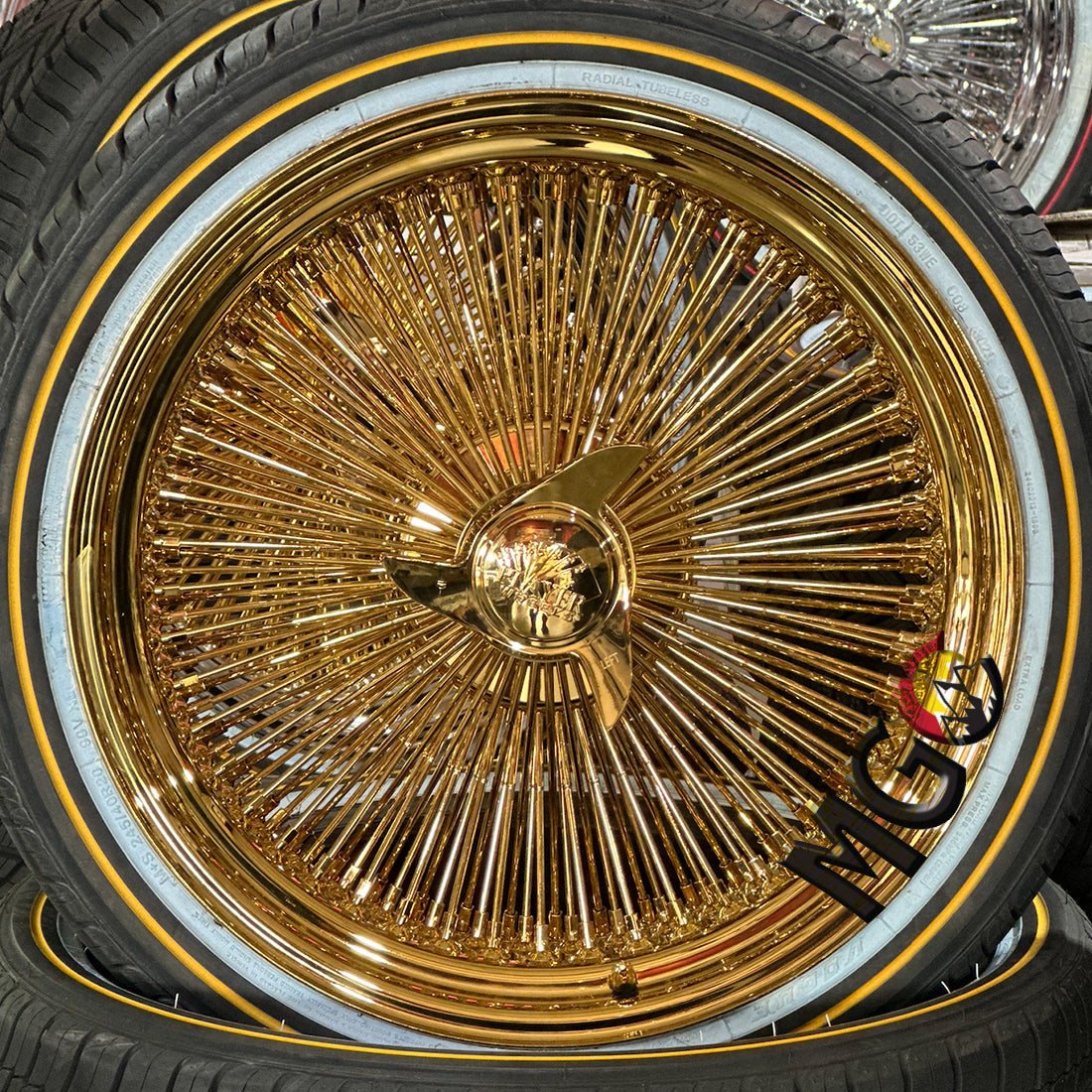 Player 22x8 - 150 spoke all gold wire wheels standard – Mi Gente Customs