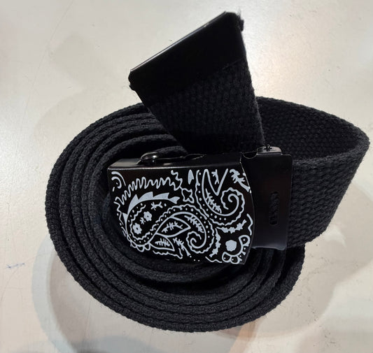 Canvas Black Web Military Belt Black Bandana Buckle 60 " 70 " 80 "
