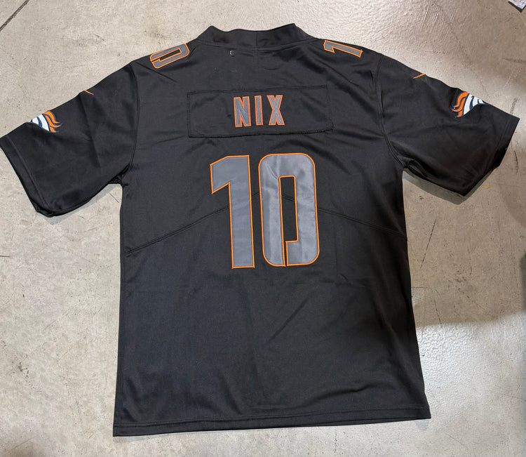 Denver Broncos Bo Nix Jersey # 10 Black orange with Captain Patch replica