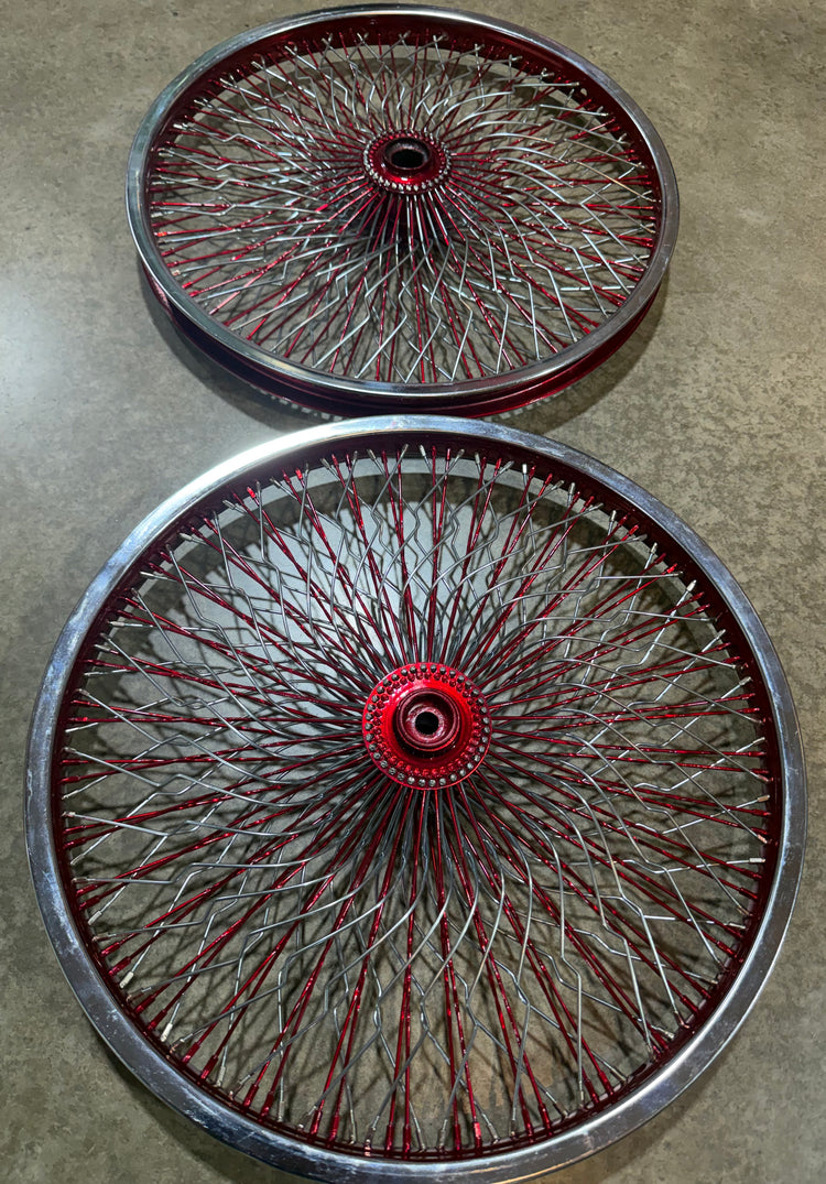 set of 2 20" Custom Laced Red and Chrome Show ready wheels