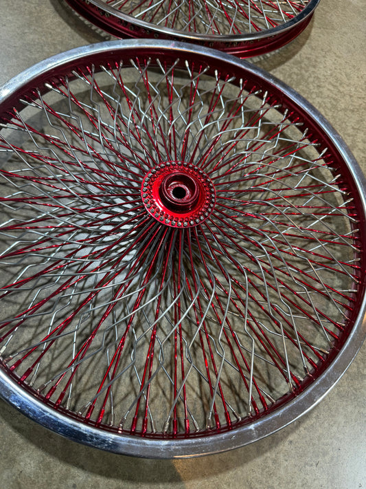 set of 2 20" Custom Laced Red and Chrome Show ready wheels