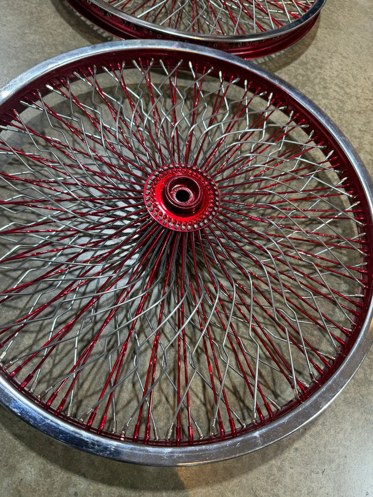 set of 2 20" Custom Laced Red and Chrome Show ready wheels