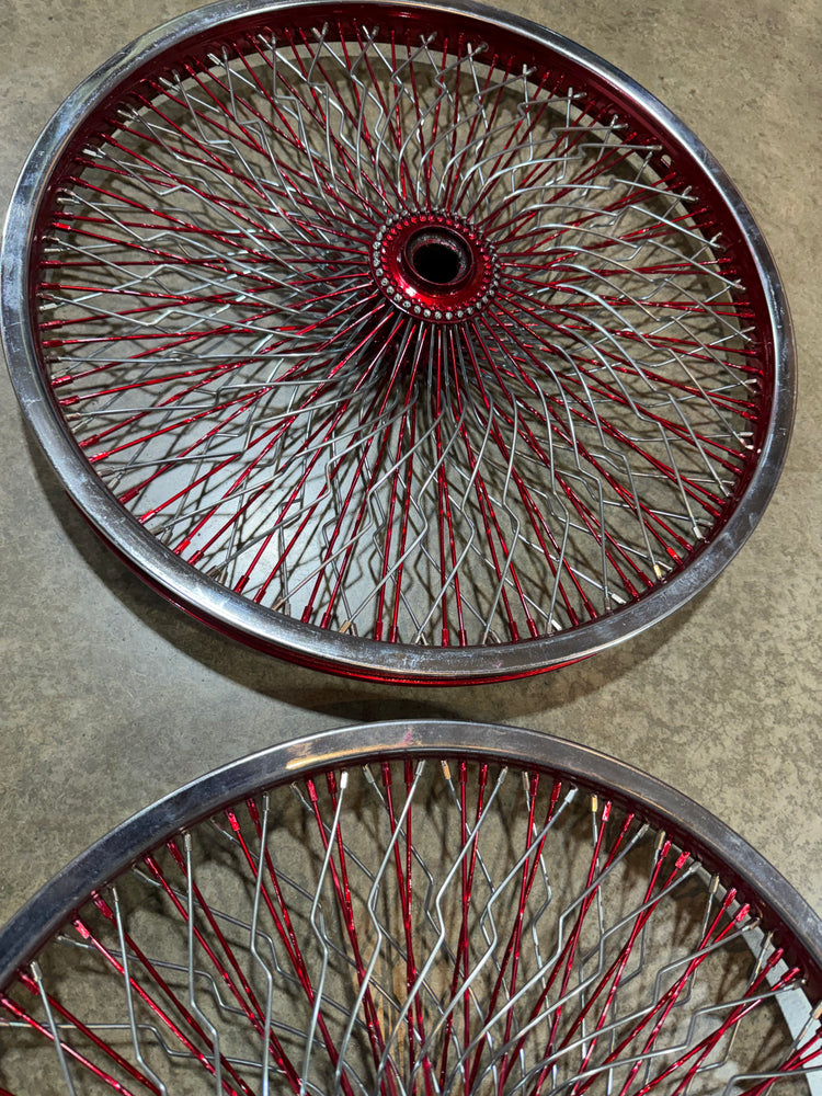 set of 2 20" Custom Laced Red and Chrome Show ready wheels