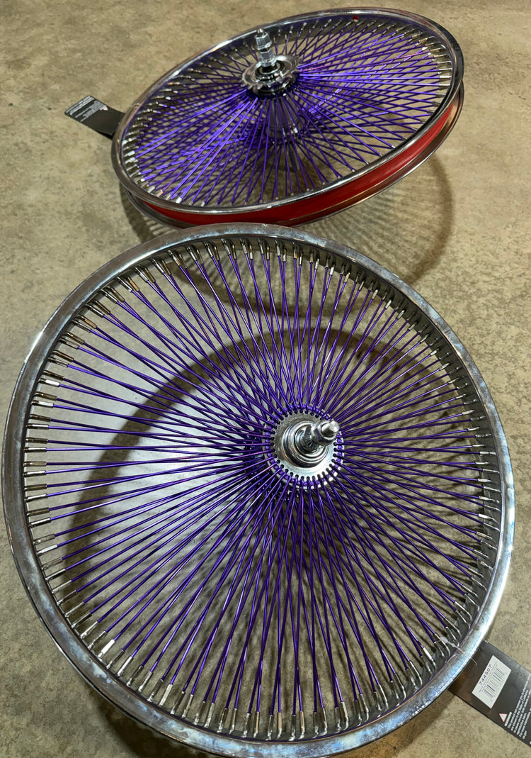 set of 2 20" Purple and Chrome 144 Spoke Lowrider Bike Wheels Front and Back