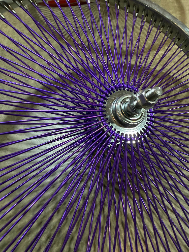 set of 2 20" Purple and Chrome 144 Spoke Lowrider Bike Wheels Front and Back