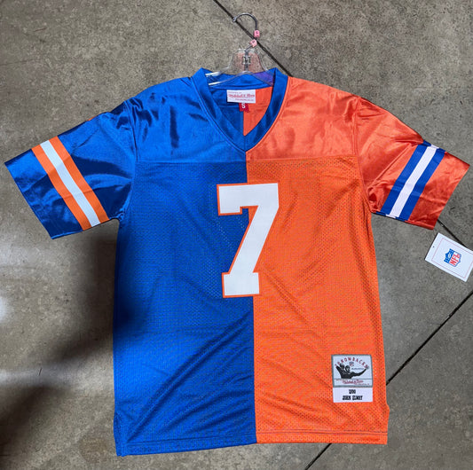 Denver Broncos John Elway Jersey # 7  Orange Blue Split Throwback