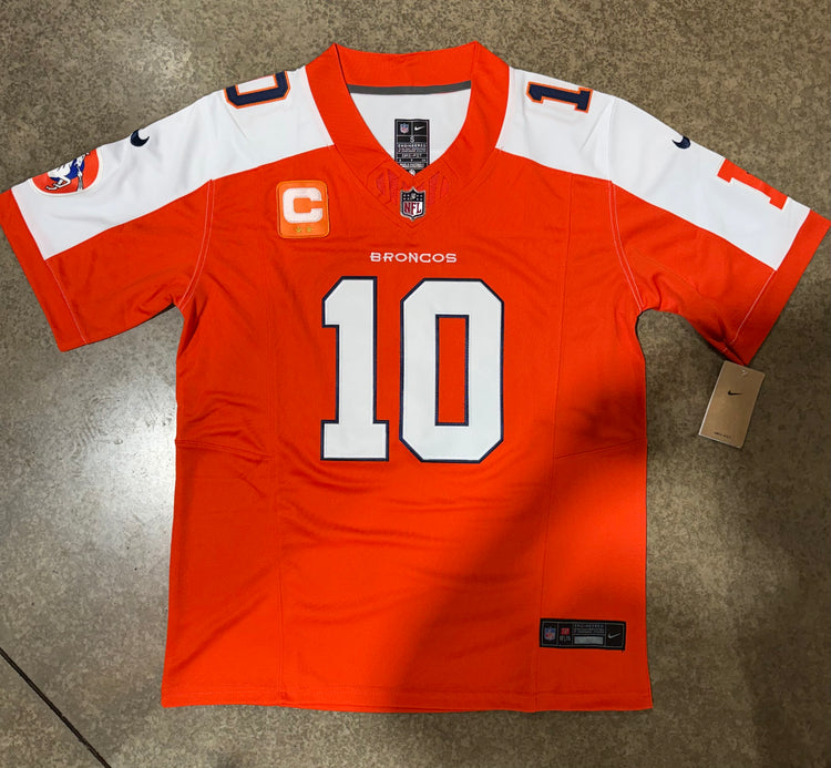 Denver Broncos Bo Nix Jersey # 10 Orange White with Captain Patch replica