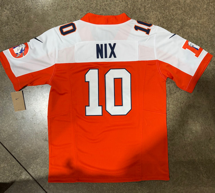 Denver Broncos Bo Nix Jersey # 10 Orange White with Captain Patch replica