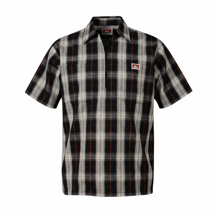 Ben Davis Plaid Short Sleeve 1/2 zip shirt