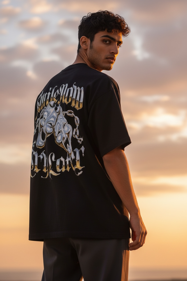 Aztlan T Tee Shirt Smile Now Cry Later Chrome Lowrider DGA