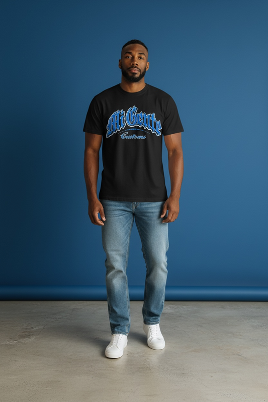 Mi Gente Customs Black with Royal Blue Letters