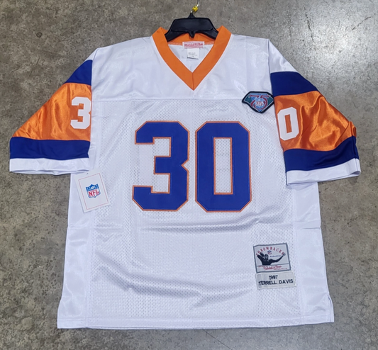 Denver Broncos Terrell Davis Jersey # 30 White Orange Throwback