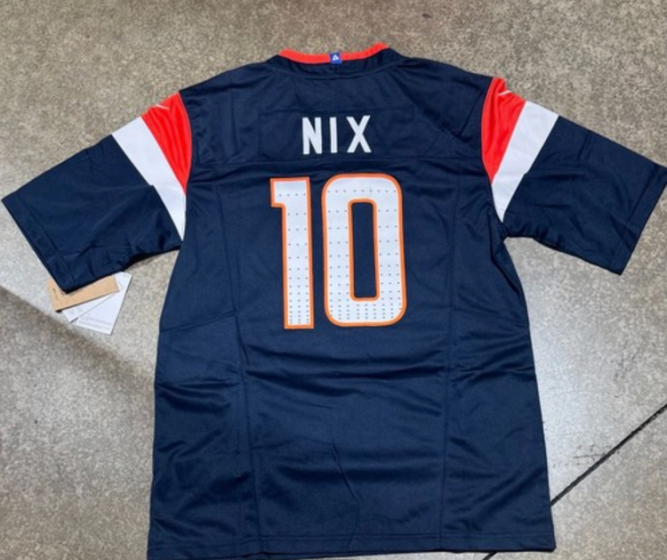 Denver Broncos Bo Nix Jersey # 10 Blue Men with Captain Patch