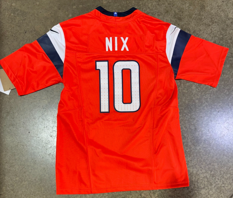 Denver Broncos Bo Nix Jersey # 10 Orange with Captain Patch