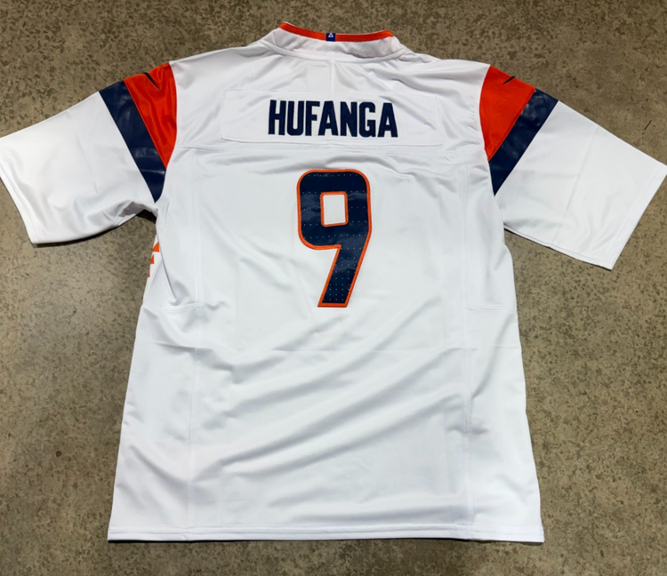 Denver Broncos Talanoa Hufanga Jersey # 9 White with Captain Patch