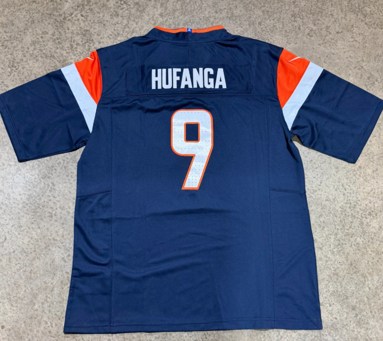 Denver Broncos Talanoa Hufanga Jersey # 9 Blue with Captain Patch