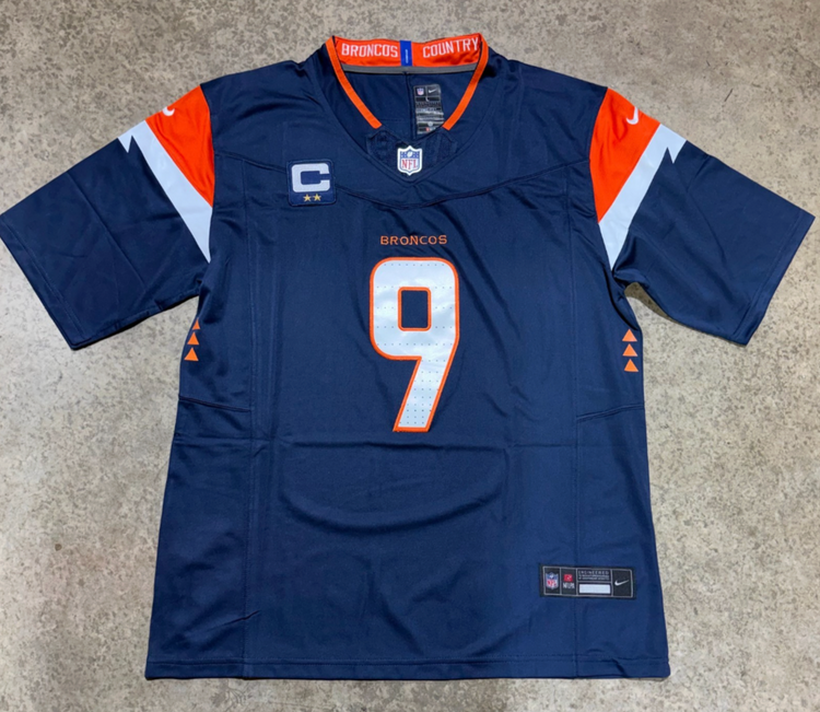 Denver Broncos Talanoa Hufanga Jersey # 9 Blue with Captain Patch
