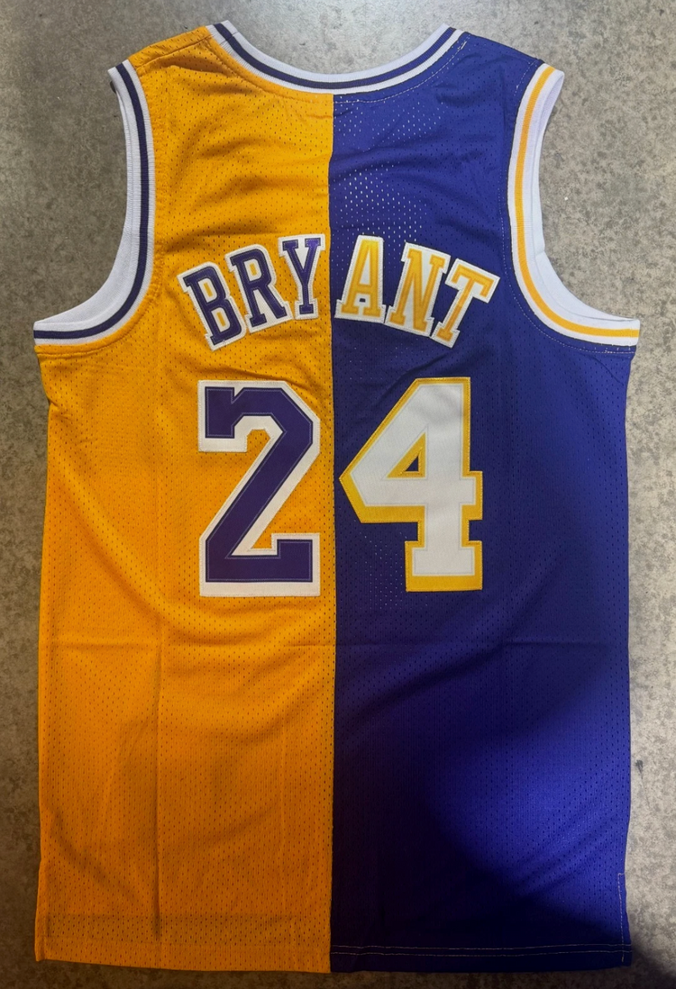 Lakers Kobe Bryant Split Gold Yellow Throwback Jersey 24