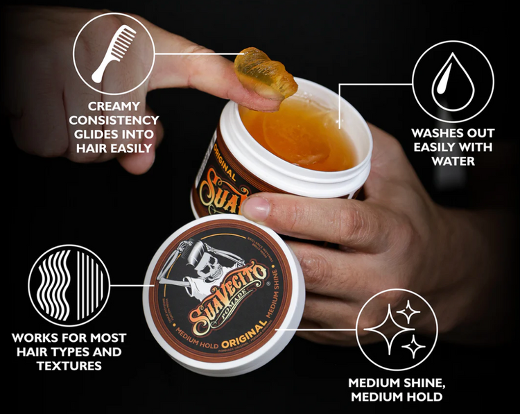 Suavecito Original Hold Pomade – Medium Hold, Medium Shine, Water-Based Hair Styling for Men | Classic Barber-Approved Formula | Easy Wash-Out 4 oz