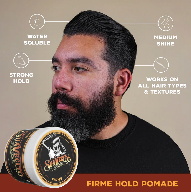 Suavecito Firme Hold Pomade - Strong Hold, Medium Shine, Water-Based Hair Styling for Men | All-Day Control | Barber-Approved Formula 4 oz