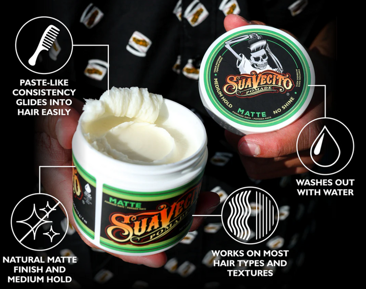 Suavecito Matte Pomade – No Shine, Medium Hold Hair Styling for Men | Water-Based, Natural Finish | Lightweight & Reworkable Barber-Approved Formula 4 oz