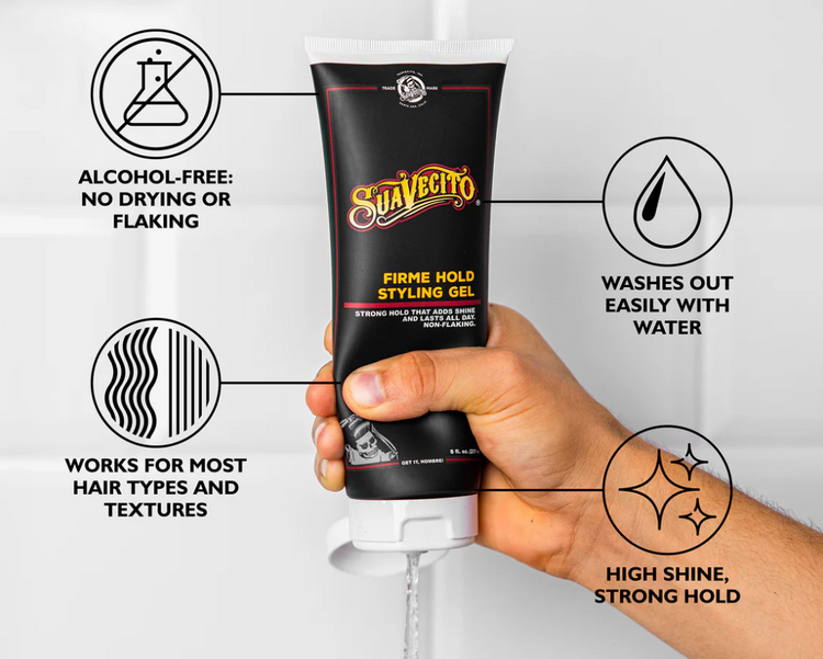 Suavecito Firme Hold Styling Gel – Strong Hold, Flake-Free Hair Gel for Men | Alcohol-Free, Water-Based Formula | All-Day Control with No Crunch 8 oz