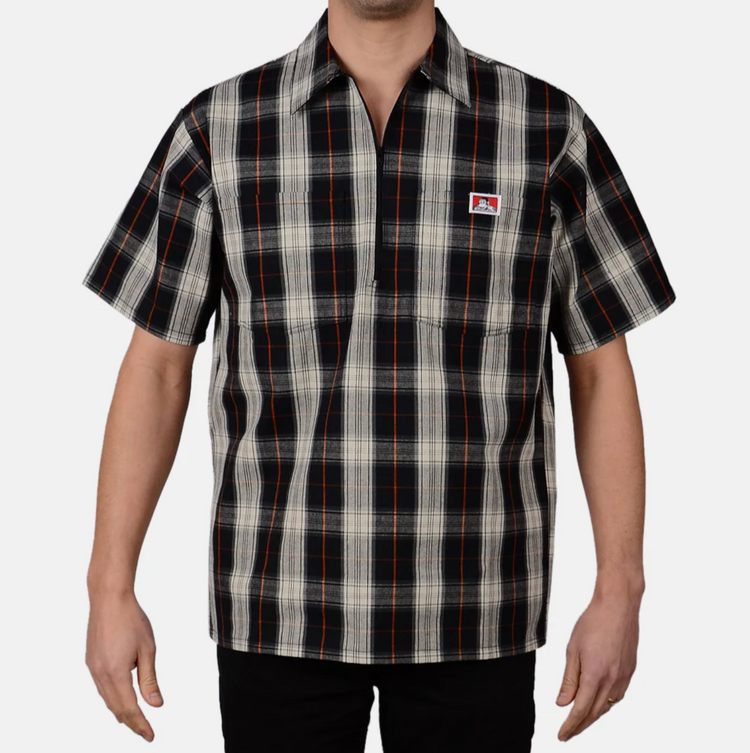 Ben Davis Plaid Short Sleeve 1/2 zip shirt