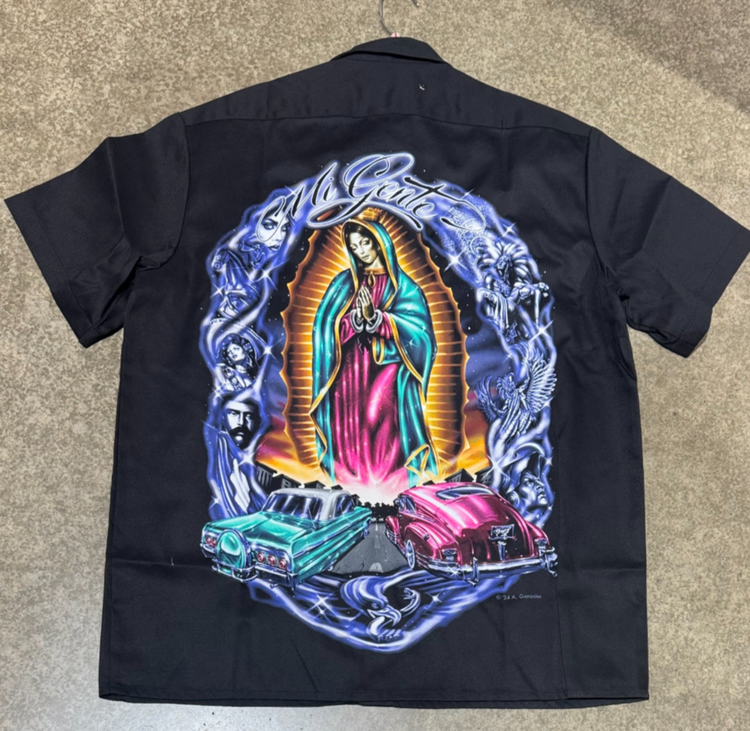 DGA Work Shirt  Black Mi Gente Button up Lowrider Art David Gonzales