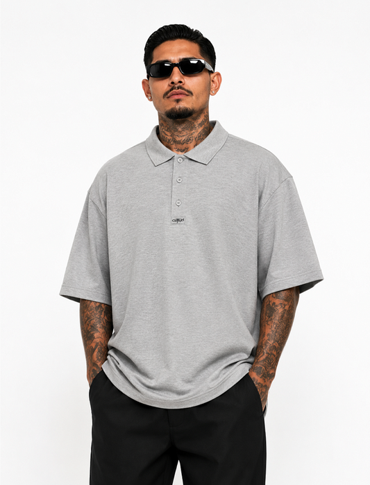 CAL TOP Light Gray Grey Shirt Short Sleeve Polo Button Front Old School solid