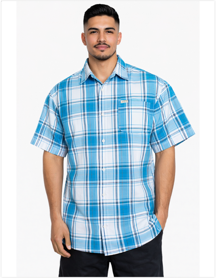 1000 S/S Plaid White Base : White-Turquoise