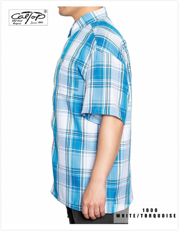 1000 S/S Plaid White Base : White-Turquoise