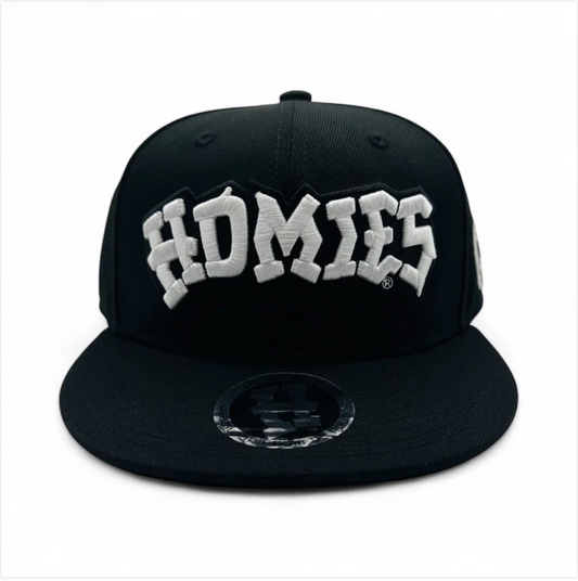Homies  Snap Back Hat Cap with White Logo on Black