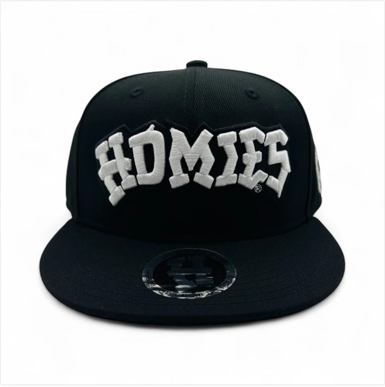 Homies  Snap Back Hat Cap with White Logo on Black