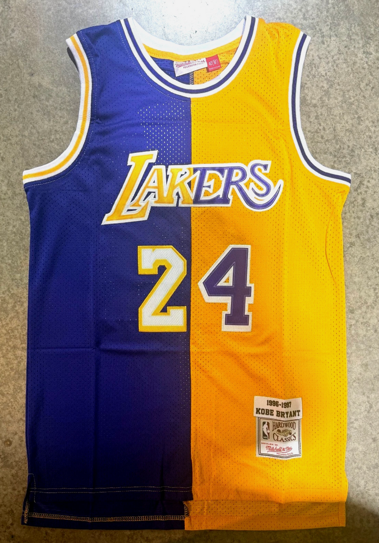 Lakers Kobe Bryant Split Gold Yellow Throwback Jersey 24