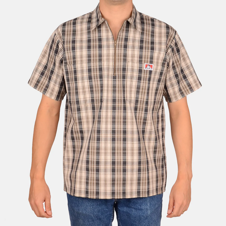 Ben Davis Plaid Short Sleeve 1/2 zip shirt