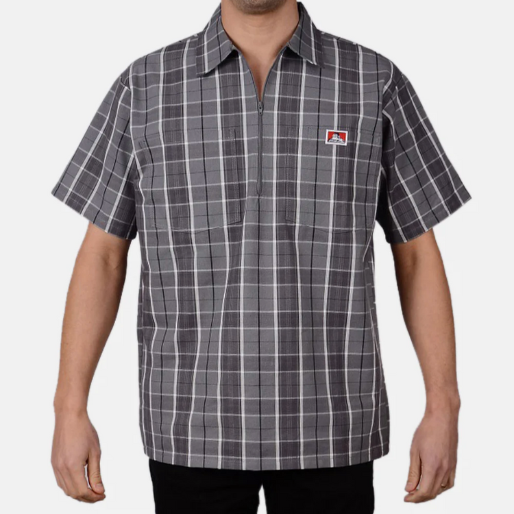 Ben Davis Plaid Short Sleeve 1/2 zip shirt